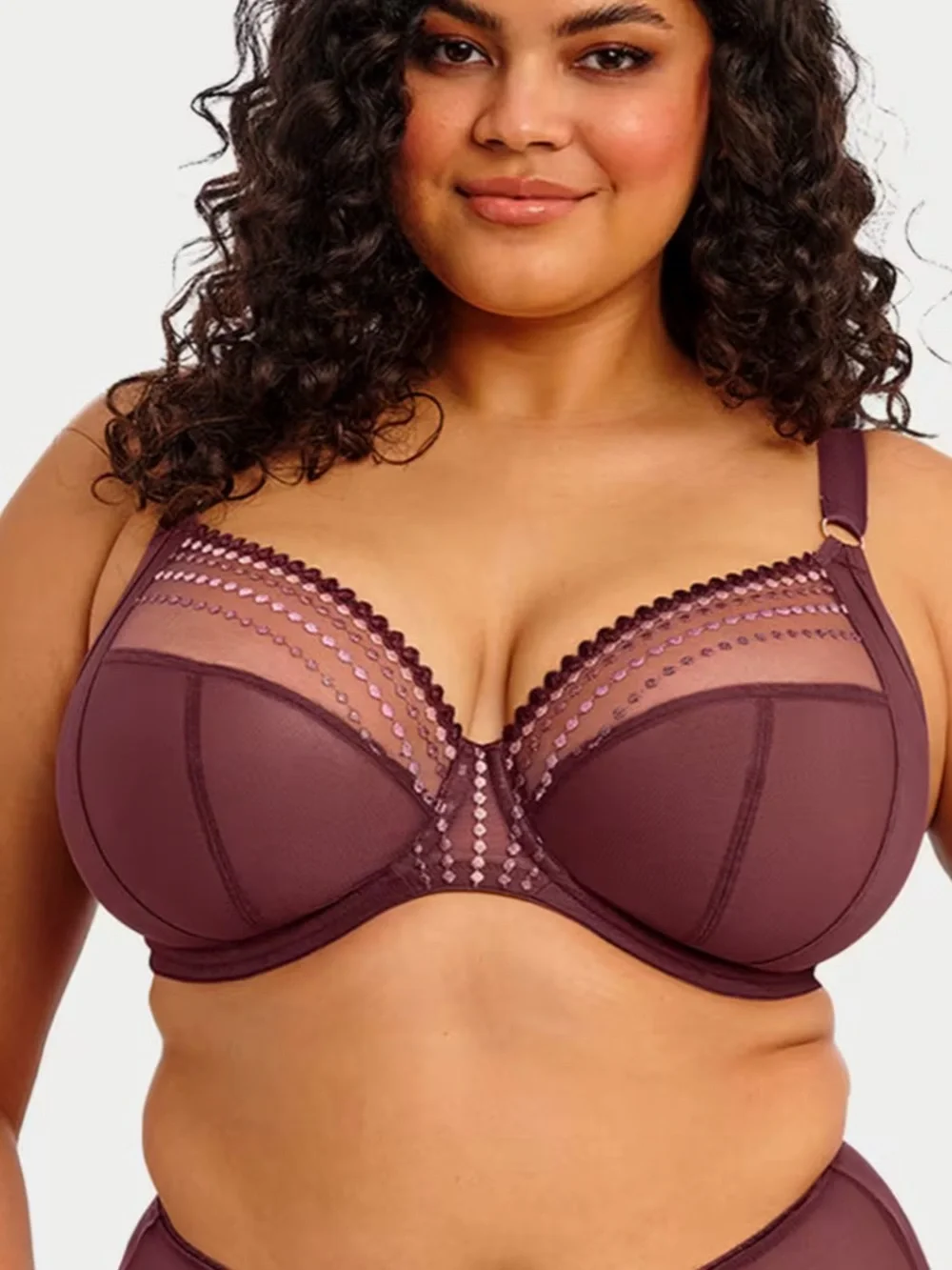 Elomi Matilda Side Support Plunge Bra NWT Plum Underwire Sheer 3 Part Cups 36M